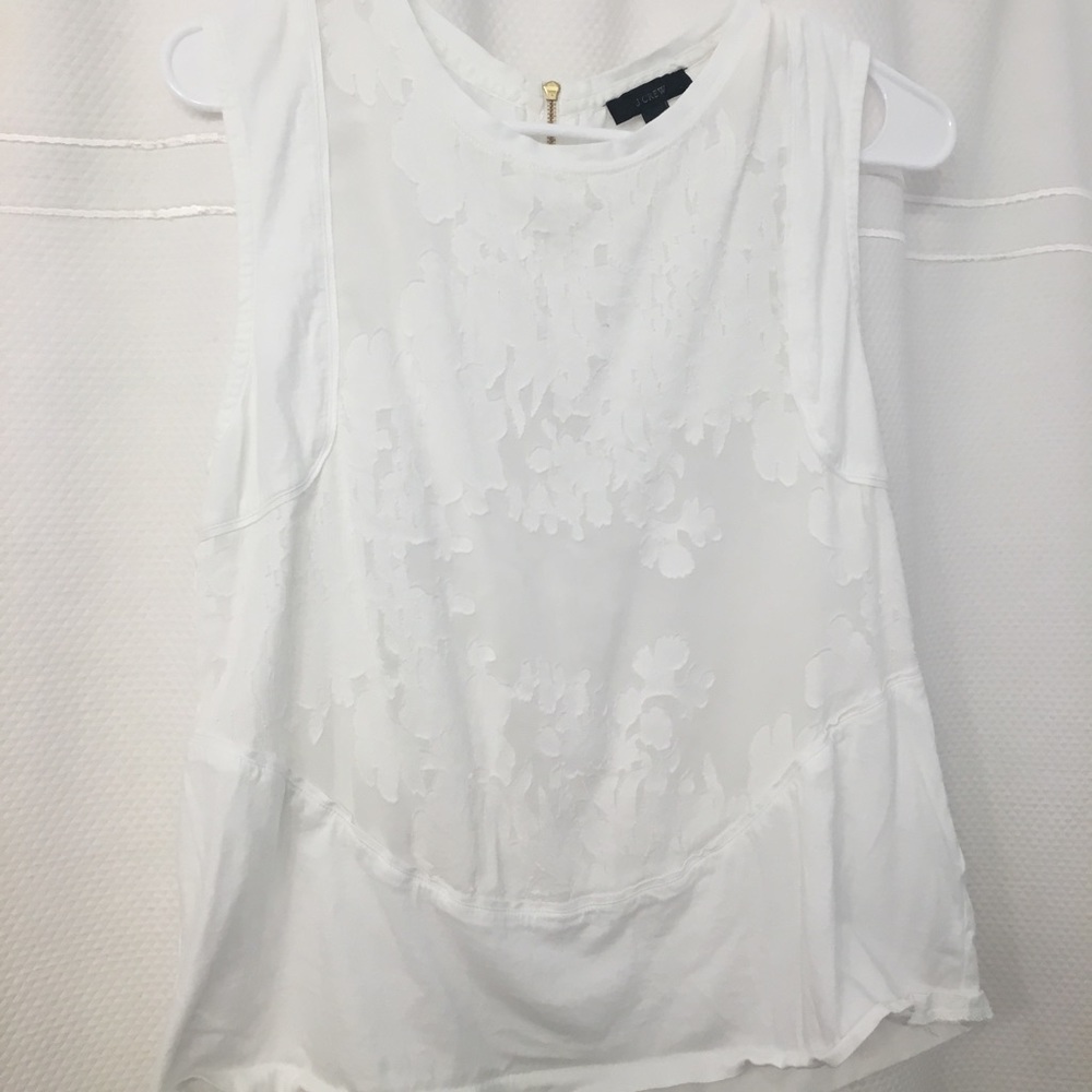 White patterned J. Crew Sleeveless Blouse